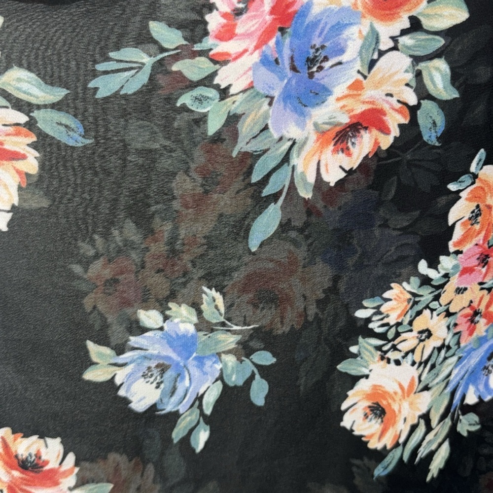 Floral Kimono Black Blue Pink Flowers Short Sleeve Long Length Medium/Large - Picture 5 of 6